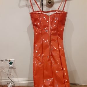 *New* Oh Polly Red/Orange Vinyl Bodycon Dress